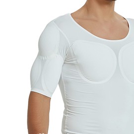 WYGWBD Men's Fake Muscle Shirt for Adult Padded Chest Shoulder Pads Vest for Muscle Invisible Breathable Underwear,White,S