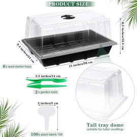 Hahood 6 Packs Seed Starter Tray Kits with Humidity Dome, Plastic Germination Growin...