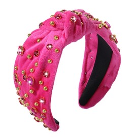 YAHPERN Crystal Knotted Headband for Women Sparkly Rhinestone Jeweled Headbands Gold Beads Embellished Headband Wide Top Knot Velvet Hairbands Fashion Hair Accessory