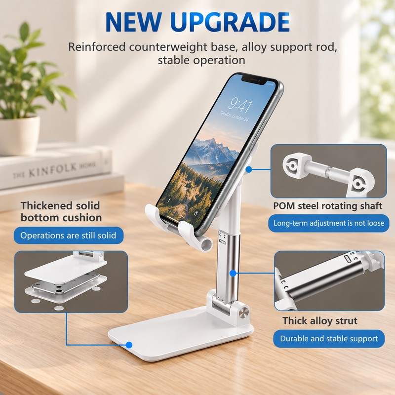 Adjustable Phone & Tablet Stand for Desktop Use – Foldable