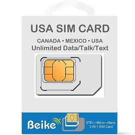 Beike USA/Canada/Mexico SIM Card Unlimited Data,Talk,Text 50GB 4G/5G in USA 5GB Data in Canada/Mexico (SIMCARD + 30 Days Plan)