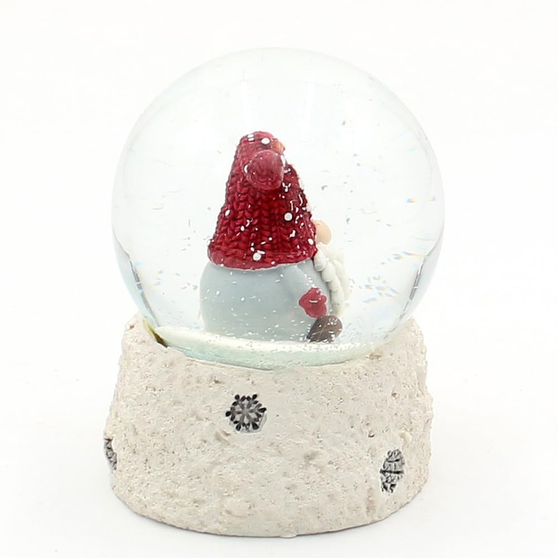 Snow Globe Christmas Gnome with Red Hat on White Base