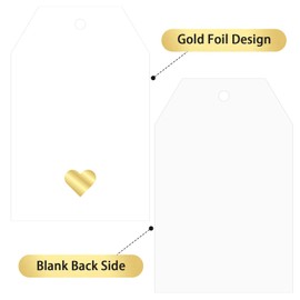 Anwyll Gift Tags with String Attached,100Pcs Hang Paper Gift Wrap Tags Design with Gold Heart,White Gift Bag Tags,Blank Gift Label Tag for Present Birthday Valentines Mothers Day Christmas Party Favor