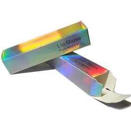 ANZKA 50 Pcs Lip Gloss Boxes 10.7x2.3x2.3 cm Silver Laser Packaging Rectangle Kraft Paper Case DIY Make-up Gift Organizer Glossy Lipgloss Storage Tube Holder Foldable Sample Wrapping Luxury Box