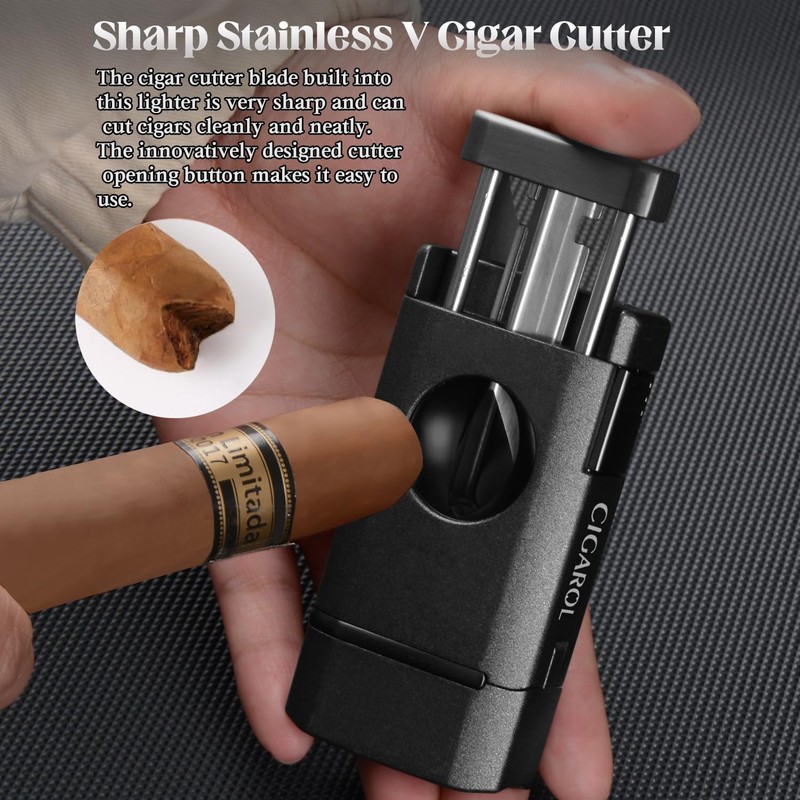 3 Jet Flame Cigar Lighter with Built-in V Cutter &