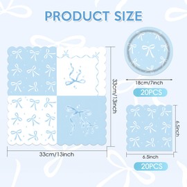 Actoridae Light Blue Bow Birthday Party Decorations – Includes Blue Paper Plates and Napkins, Charming Light Blue Party Decorations for 20 Guests