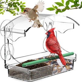 Window Bird Feeders Clear Window Bird Feeder with 4 Detachable Strong Suction Cups Small Window Bird Feeder for Small Birds only Feeder and garden decoration (Elliptical)
