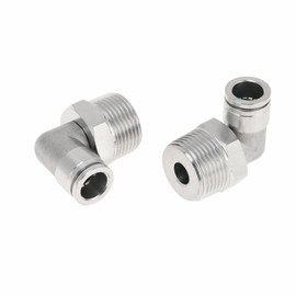 RATCHROLL Push to Connect Air Fittings 1/2" 90 Degree Air Line Quick Joint 304 Stainless Steel 3/4"BSPT 2 Pcs Silver Tone