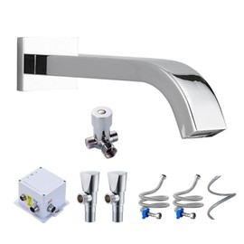 Wall Mount Automatic Sensor Faucet Wall-Mounted touchless Faucet Dc Powered Bathroom Faucets Touchless Hands Free Automatic Sensor Bathroom Faucet Sink Tap,Home and Commercial