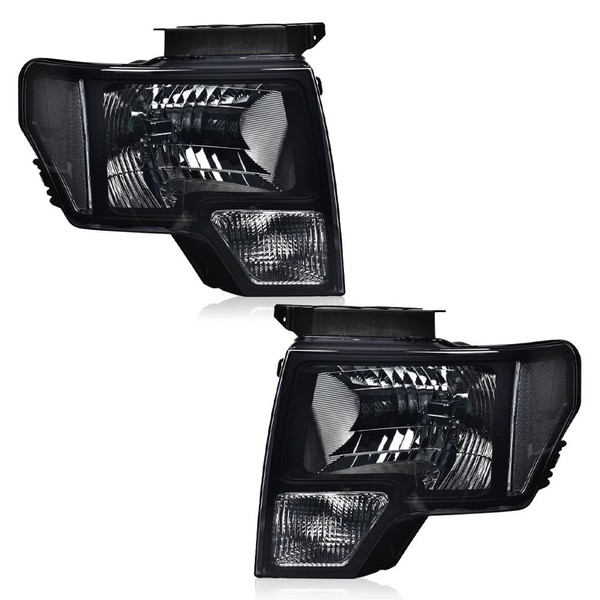 CROSSDESIGN Headlights Assembly Compatible with F150 2009-2014 bumper Headlamp Smoky