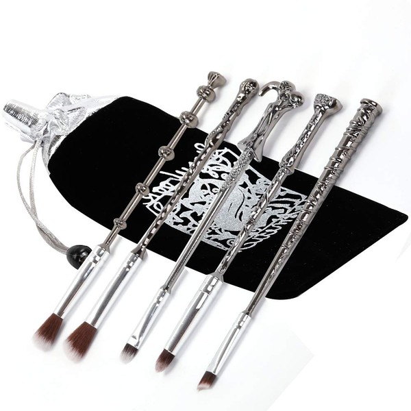 Zhurson Makeup Brush, Magic Wand Brush Gift Set 5 Pcs Nice Hair Bristle Fancy Look (silver black)