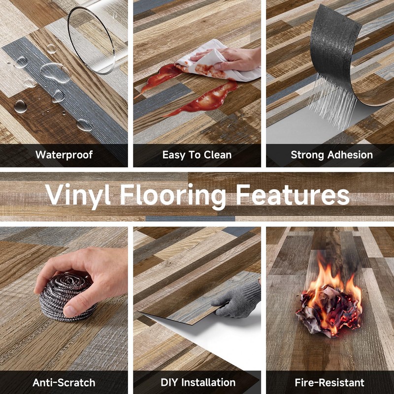 GreenFullHouse Peel and Stick Flooring, 37-Pack Vinyl Plank Flooring