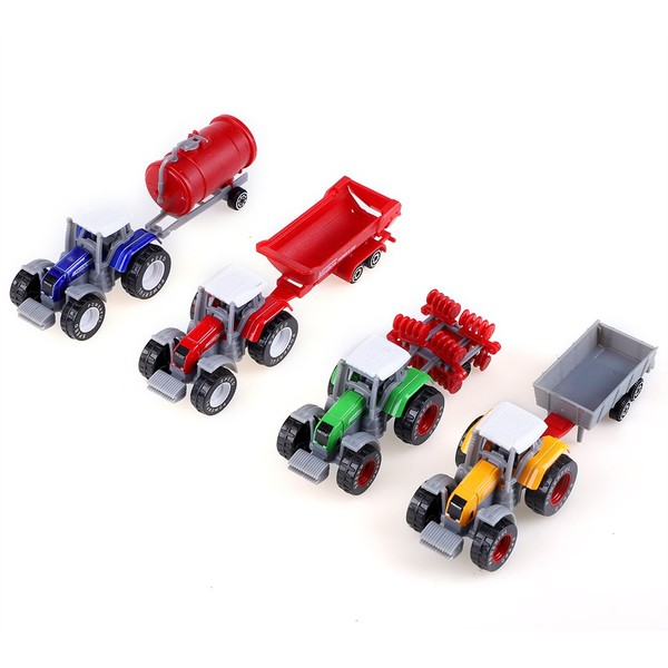 High Simulation Mini Toy,Agricultural Farmer Vehicle Model 4pcs/Set 1:64 Scale Farm Tractor Truck Engineering Vehicle Kids Car Set