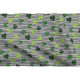 Spoonflower Fabric - Shamrock Black White Stripes Green Shamrocks Clover Lucky Patricks Day Printed on Petal Signature Cotton Fabric Fat Quarter - Sewing Quilting Apparel Crafts Decor