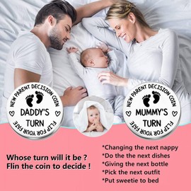 New Parents Decision Turn Coin, Gifts for New Mum Dad, Funny Cute Double Side 1.18 inch Decide Maker, Flip Coin Decision, Gift for New Baby Newborn Daddy Mum, Whose Turn Will it Be? (Silver)