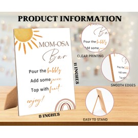 Boho Sunshine Baby Shower Mom-osa Bar Sign, Table Decor Baby Shower Sign, Pack of 1 Wooden Tabletop Sign with Stand, Baby Shower Decoration, Gender Neutral - MG14