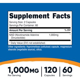 Nutricost NAD+ Supplement 1,000mg per Serving,120 Capsules (Nicotinamide Adenine Dinucleotide) - 60 Servings, Gluten-Free, Vegan