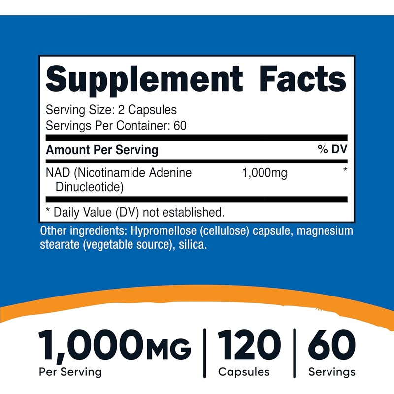 Nutricost NAD+ Supplement 1,000mg per Serving,120 Capsules (Nicotinamide Adenine Dinucleotide)