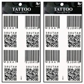 Tattoos 2 Sheets Bar code QR code Temporary Tattoos Stickers Fake Body Arm Chest Shoulder Tattoos for Teens Men Women