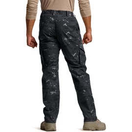 CQR Men's Flex Ripstop Tactical Pants, Water Resistant Stretch Cargo Pants, Lightweight EDC Hiking Work Pants, Print Dura Flex Mag Pocket Utility Camo Black, 38W x 30L