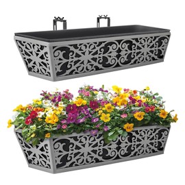 Karlliu 2 Pack 24 Inch Window Boxes Planter for Outdoor Plants Deck Railing Planters Box with Adjustable Brackets for Porch Fence Balcony Hanging Flower Baskets with Non-Woven Fabric Liner for Garden Decor