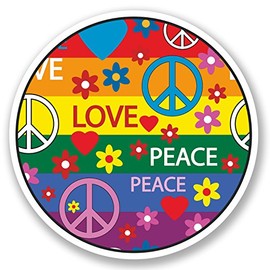 2 x 10cm Peace Love Vinyl Sticker Decal Symbol Hippy Camper Flower 70's #5353 (10cm x 10cm)