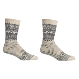 2 Pairs of Norwegian Wool Socks for Men and women, Winter Thermal Knitted, Vintage Nordic Crew Soft and warm, Comfortable time to Hygge, Casual Socks for cold weather, Multicolored (Off-White, 6-8)