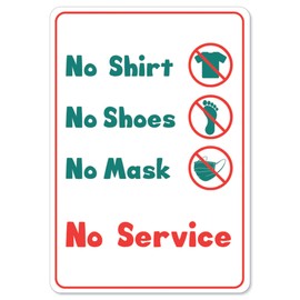 Public Safety Sign - No Service No Shirt No Shoes No Mask | Vinyl Decal | Protect Your Business, Municipality, Home & Colleagues | Made in The USA