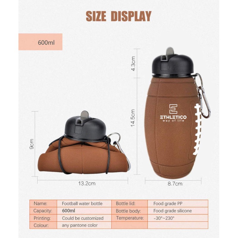 ETHLETICO - Botella de agua plegable de silicona sin BPA