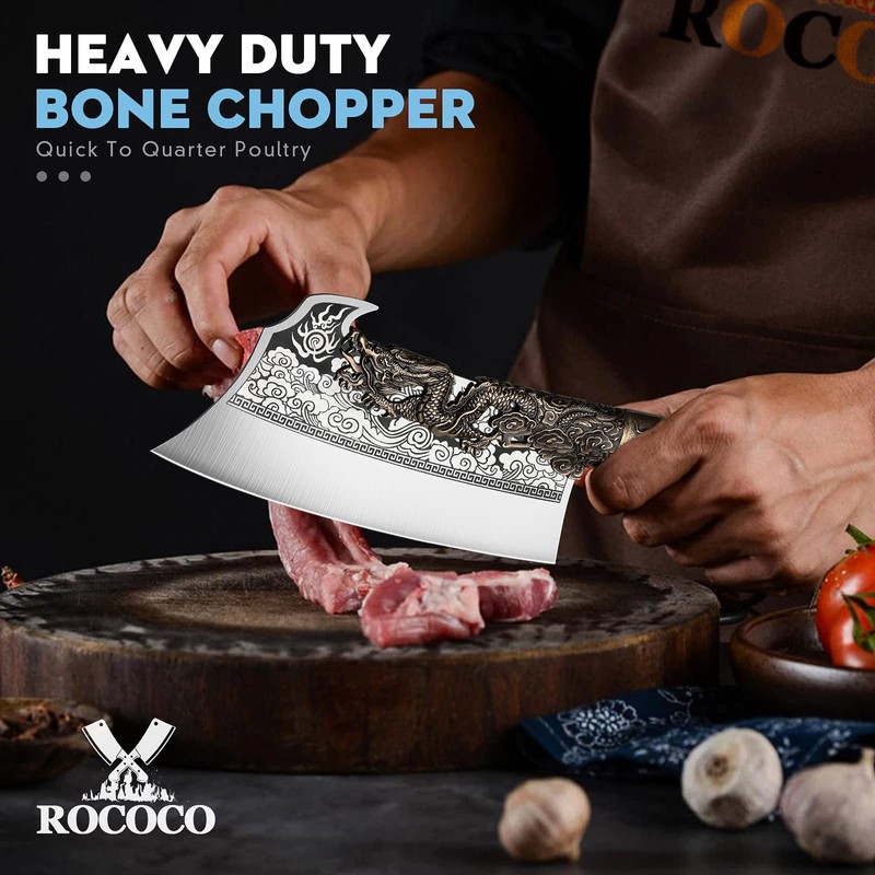 ROCOCO 2lb Dragon Butcher Knife Heavey Duty Cleaver Knife for