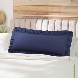 PiccoCasa Brushed Ruffle Pillowcases Soft Breathable Pillow Cases with Envelope Closure 4" Hem Microfiber Long Pillowcase 20" x 54" Navy Blue