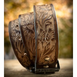 Angus Stoke Buffalo Leather Western Belt - Handmade Cowboy & Western Belt for Men and Women with Belt Buckle, Leather Belt Hand Embossed Jeremy, dark brown