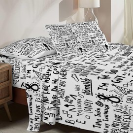 Allenjoy Twin Size Dark Pop Muse Fitted Sheet Wavy Soundscapes Bed Flat Sheets Bedding Set Deep Pockets Up to 16" Bedroom Decor with 1 Pillow Sham SC00118-009