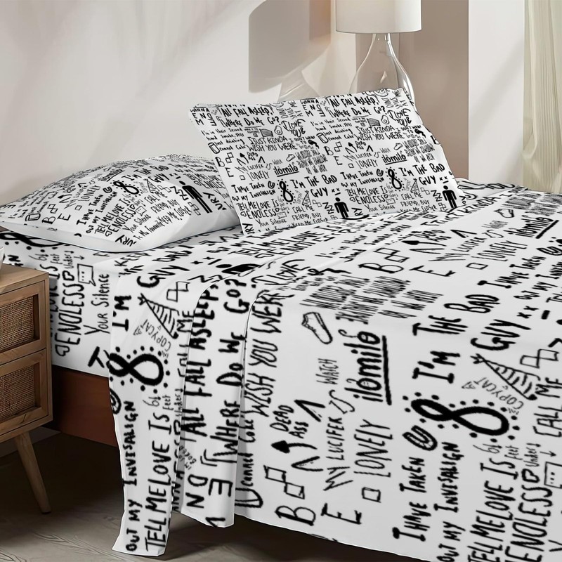Allenjoy Twin Size Dark Pop Muse Fitted Sheet Wavy Soundscapes