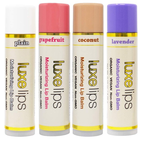 Luxe Lips: Beeswax Free Lip Balm - Organic - Ultra Hydrating & Nourishing - Protects from Sun & Wind Damage - Restores Dry, Chapped Lips - Works Under/Over Lipstick - All Natural Ingredients