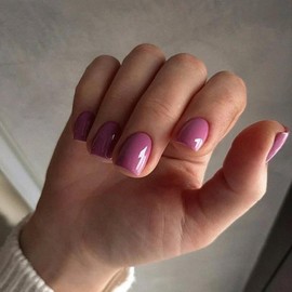 KQueenest Plum Purple Press on Nails Short Square, Short False Nails with Glue, Glossy Solid Berry Fake Nails Set, Natural Fit, Reusable Small Soft Gel Stick on Nail for Women Decoration 24 Pcs