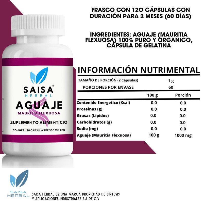 Fenogreco 100 cápsulas Aguaje 120 cápsulas, 100% puros SAISA HERBAL.