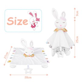 Vicloon Comforter Blanket Baby Rabbit with Crinkle Foil and Bell, Soft and Washable Baby Cuddle Blanket Boy Girl Baby Cuddly Toy 28 x 27 cm White