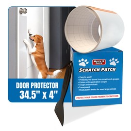 Match 'N Patch Door Protector – Scratch Protectors for Pets – Transparent Shield for Pet Scratches - Self-Adhesive & Easy to Apply, Includes Application Scraper – 34.5 x 4 Inches, 2 Patches