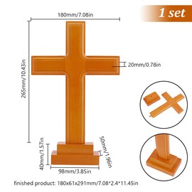 HOBBIESAY Standing Crucifix Cross 29.1cm Wooden Tabletop Cross Ornament Standing Orange Wooden Wall Cross with Stand Catholic Crucifix Cross Decoration for Home Decor
