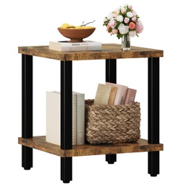 MMEOLUOOK Large End Table Square Side Table Modern Sofa Table 20 Inch Industrial Coffee Table NightStand with 2-Tier Storage Shelf for Living Room Bedroom Rustic Brown MLBZ06R