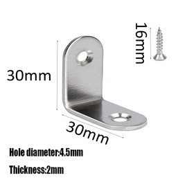 BuxiuGK Pack of 20 Angle Brackets 30 x 30 x 16 mm 90 Degree Stainless Steel L Right Angle Connector with 40 Screws, Thickness 2 mm, Silver