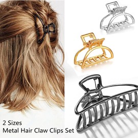 IAXSEE 8 Pieces Metal Hair Claw Clips Set, Includes 3 Inches Large Size Hair Catch Barrette Jaw Clamp and 1.57 Inches Small Half Bun Hairpins for Women, Hair Accessories