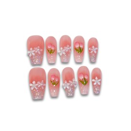 Yabonica 1000 Times Reusable Press On False Nails Square, Handmade Press on Nails Short 10 Pcs-Wear Comfortably (009, S)