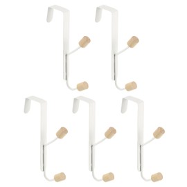 QUARKZMAN Cupboard Hooks Over the Door Hooks, Pack of 5 Double Hooks, Wooden Door Hooks, Towel Organiser for Bedroom, Bathroom, Kitchen