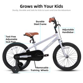 JOYSTAR 18 Inch Kids Bike for Age 5-8 Girls Boys Bikes 5 6 7 8 9 Years Old BMX Style Children Bicycles with Kickstand Birthday Gift Silver