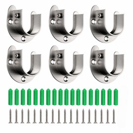 6 Packs Wardrobe Rail Bracket, U Shaped Closet Rod Bracket with Screws