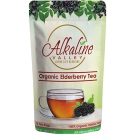 Elderberry Tea Organic - 100% Alkaline - 15 Unbleached/Chemical-Free Elderberry Tea Bags - Caffeine-Free, No GMO