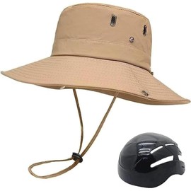 LIODFGLER Bucket Hats with Bike Helmet Cycling Helmet for Unisex Adults Fashion Breathable Sunscreen Head Protection Bicycle Helmet Hats (Khaki)