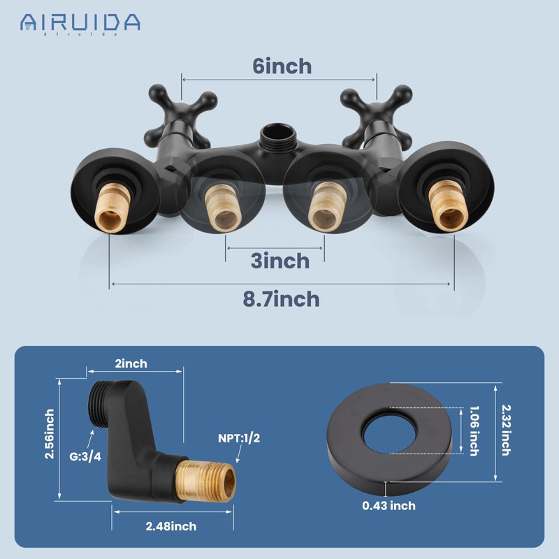 Airuida Matte Black Wall Mount Kitchen Sink Faucet 9 Inch